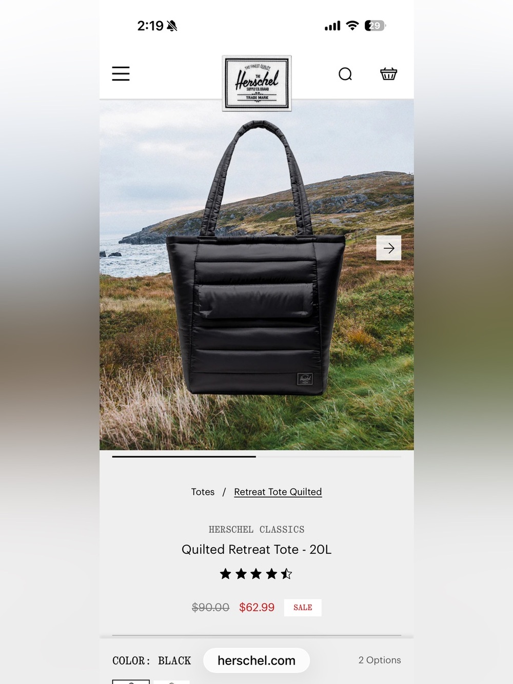 Herschel Supply Company Quilted Retreat Tote - Black